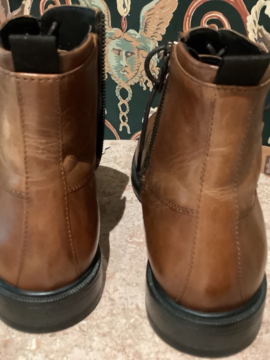 GEOX MEN’S LEATHER LACE-UP BOOT/ZIP SIDE ENTRY - BROWN - SIZE 42EU
